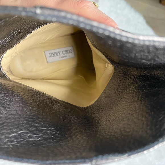 Jimmy Choo Malene 85 Anthracite Metallic Grainy Leather Bow Wrap Boots Grey 39.5 - Picture 10 of 14